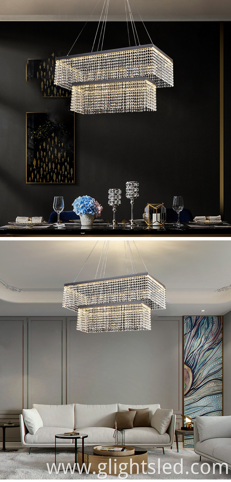 Chinese cheap best design hotel crystal 3000k 60w square modern chandeliers pendant lights